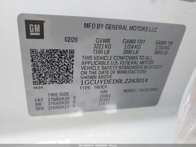 1GCUYDED0LZ243014 Chevrolet l84 - di, dfm, alum, gen 5, var 2