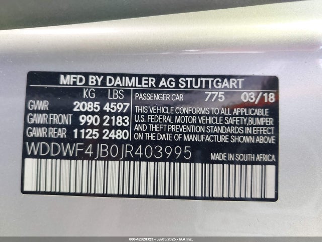 WDDWF4JB0JR403995 Mercedes-Benz m274