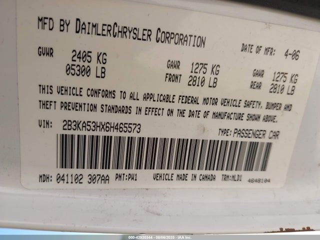 Продаж на аукціоні авто 2006 Dodge Charger Rt, vin: 2B3KA53HX6H465573, номер лоту: 42920344