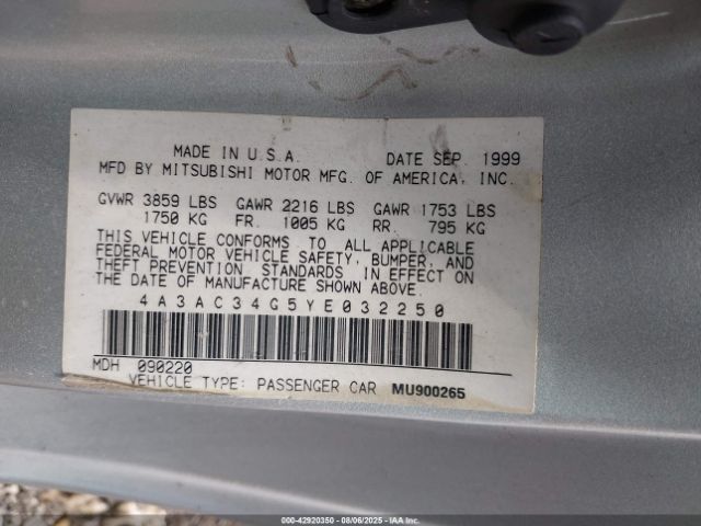 2000 MITSUBISHI ECLIPSE 4A3AC34G5YE032250 Photo 8