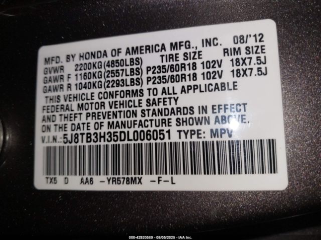 2013 ACURA RDX 5J8TB3H35DL006051 Photo 8