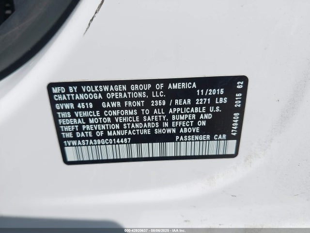 Volkswagen 1.8t 2016 1VWAS7A39GC014467 Image 9
