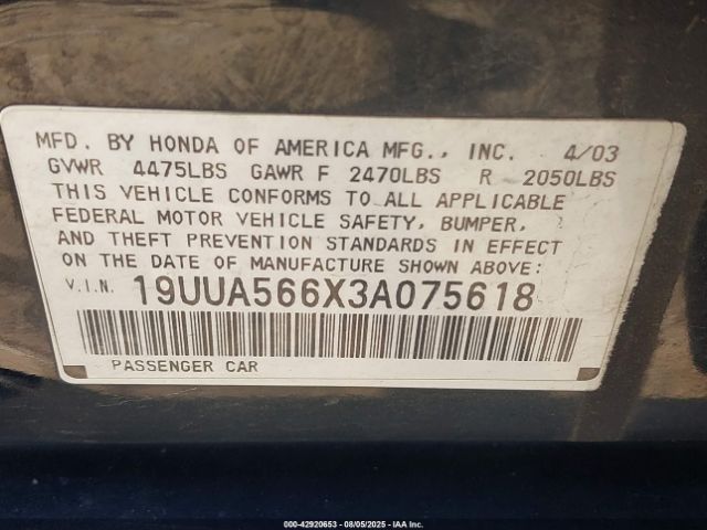 2003 ACURA TL 19UUA566X3A075618 Photo 8