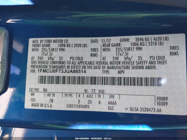 1FMCU0F73JUA86514 Ford 2.5l i-vct