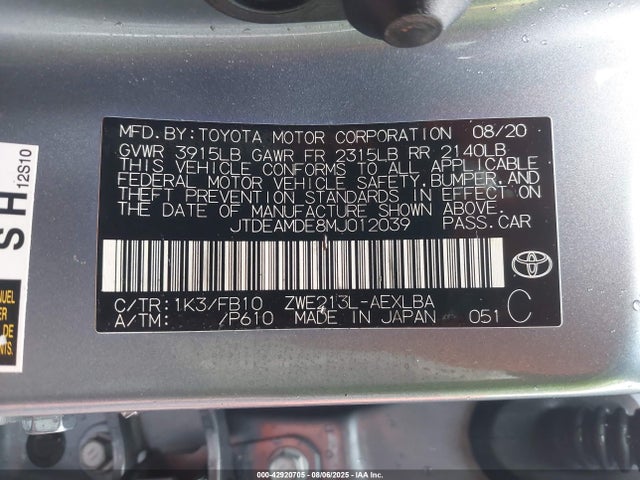 Toyota 2zr-fxe, 1nm 2021 JTDEAMDE8MJ012039 Image 9