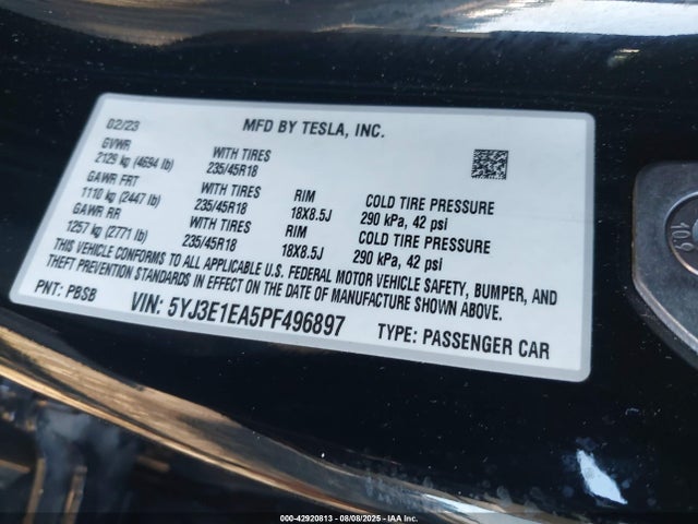 2023 TESLA MODEL 3 5YJ3E1EA5PF496897 Photo 8