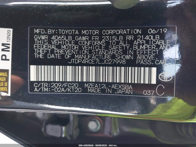 JTDP4RCE7LJ027998 Toyota m20-fks
