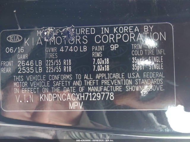 KIA gdi theta ii 2017 KNDPNCACXH7129778 Image 9
