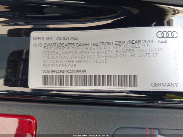 2019 AUDI A4 WAUENAF49KA005585 Photo 8