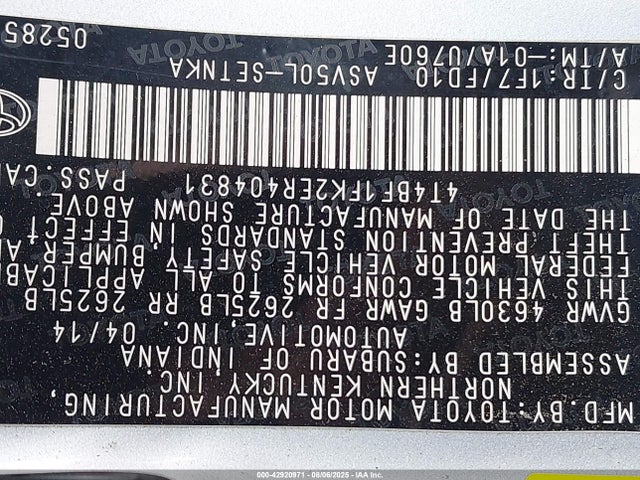 Toyota 2ar-fe 2014 4T4BF1FK2ER404831 Image 9