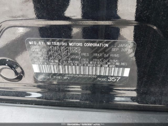 2019 MITSUBISHI OUTLANDER SPORT JA4AP3AU8KU004080 Photo 8