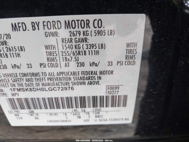 1FMSK8DH0LGC72976 Ford Explorer