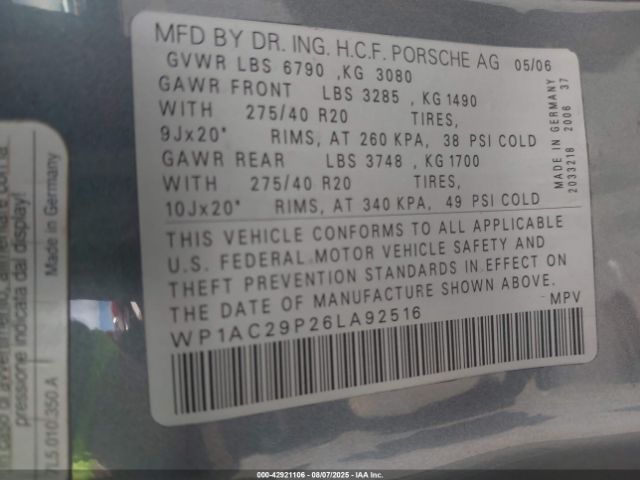 2006 PORSCHE CAYENNE WP1AC29P26LA92516 Photo 8