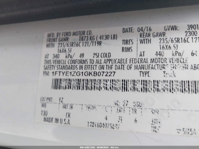 Ford Transit 2016 1FTYE1ZG1GKB07227 Image 9