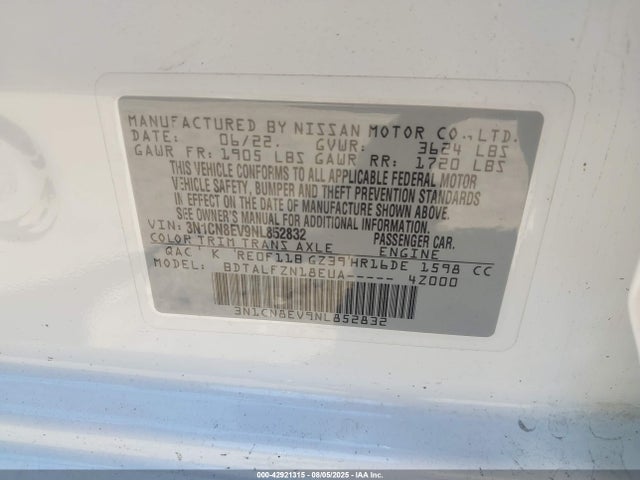 Nissan Versa 2022 3N1CN8EV9NL852832 Image 26
