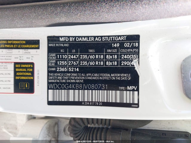 WDC0G4KB8JV080731 Mercedes-Benz m274