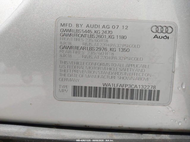 2012 AUDI Q5 WA1LFAFP3CA132278 Photo 8
