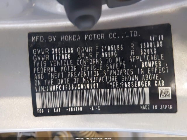 Honda l15b7 2018 JHMFC1F38JX016107 Image 9