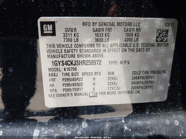 2017 CADILLAC ESCALADE 1GYS4CKJ3HR258972 Photo 8