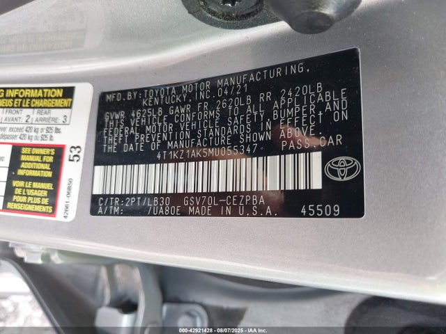4T1KZ1AK5MU055347 Toyota 2gr-fks