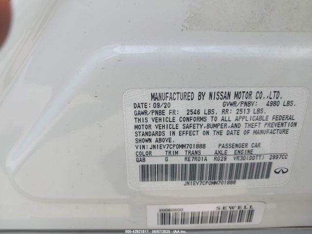 JN1EV7CP0MM701888 Infiniti 3.0l t