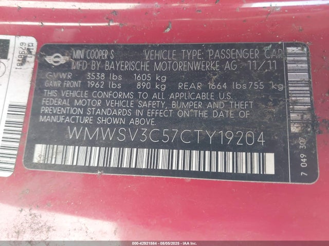 2012 MINI COOPER S WMWSV3C57CTY19204 Photo 8