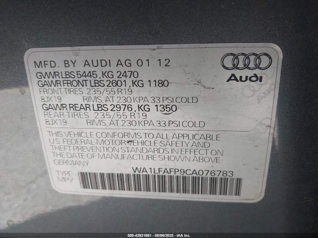 2012 AUDI Q5 WA1LFAFP9CA076783 Photo 8