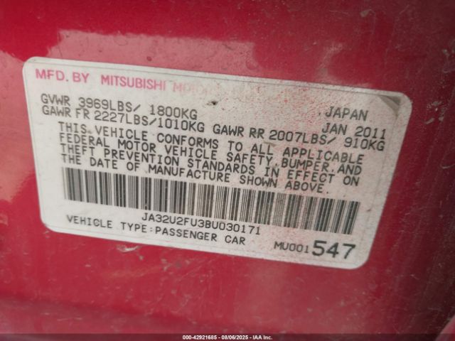 2011 MITSUBISHI LANCER JA32U2FU3BU030171 Photo 8