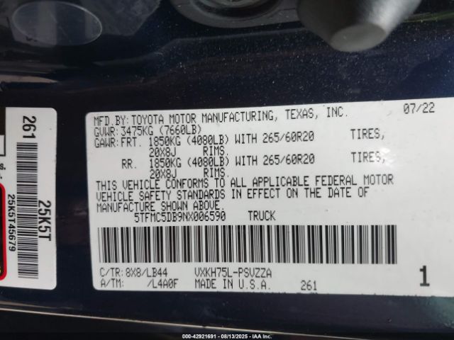 2022 TOYOTA TUNDRA HYBRID 5TFMC5DB9NX006590 Photo 8
