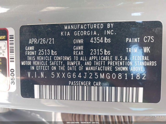 5XXG64J25MG081182 KIA t-gdi gamma ii
