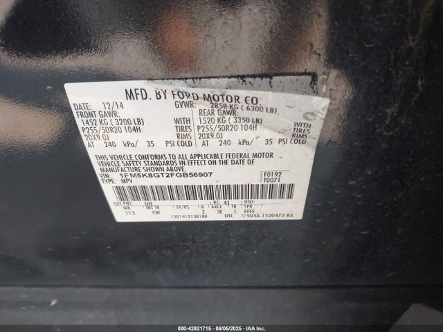 1FM5K8GT2FGB56907 Ford Explorer