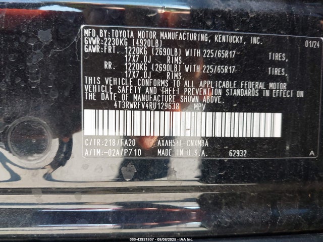 4T3RWRFV4RU129638 Toyota a25a-fxs