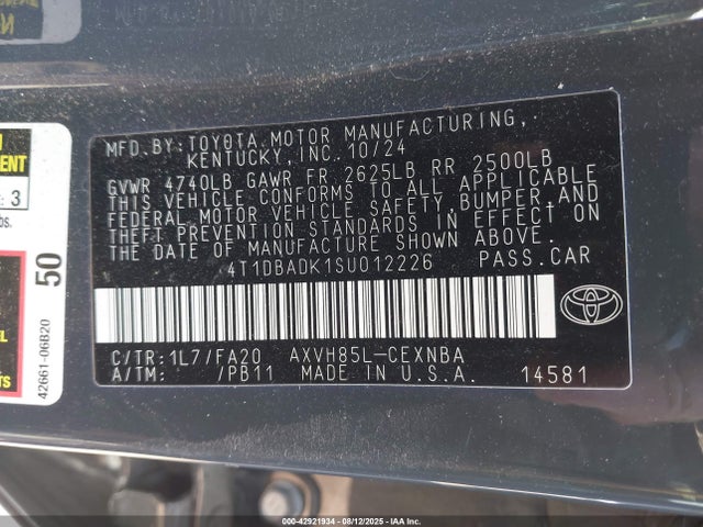 Toyota a25a-fxs 2025 4T1DBADK1SU012226 Image 9