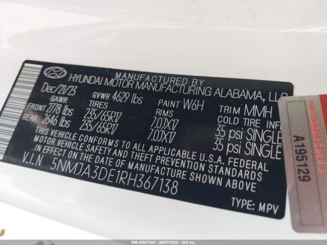 2024 HYUNDAI TUCSON 5NMJA3DE1RH367138 Photo 8