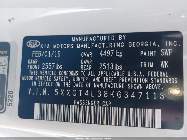 5XXGT4L38KG347113 KIA gdi
