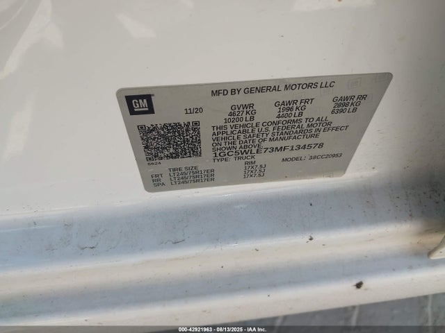 Продажа на аукционе авто 2021 Chevrolet Silverado 2500hd 2wd Double Cab Long Bed Wt, vin: 1GC5WLE73MF134578, номер лота: 42921963