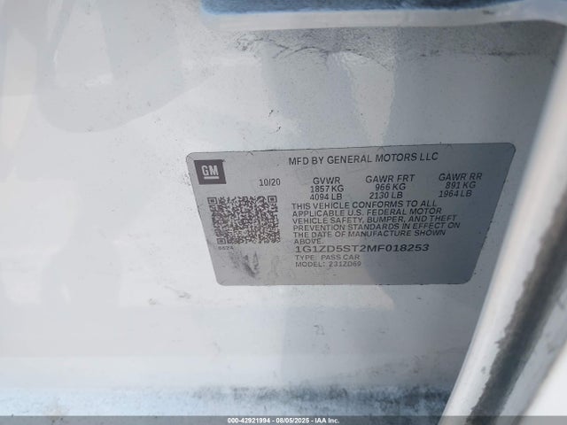 Chevrolet lfv - direct injection, variable valve timing, gen 1 gmna 2021 1G1ZD5ST2MF018253 Image 9