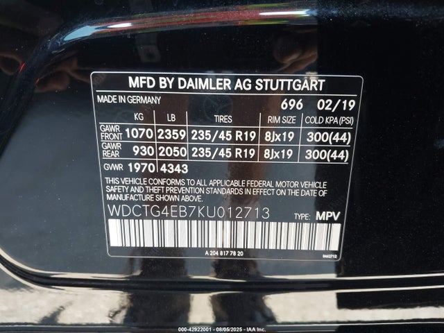 WDCTG4EB7KU012713 Mercedes-Benz m270