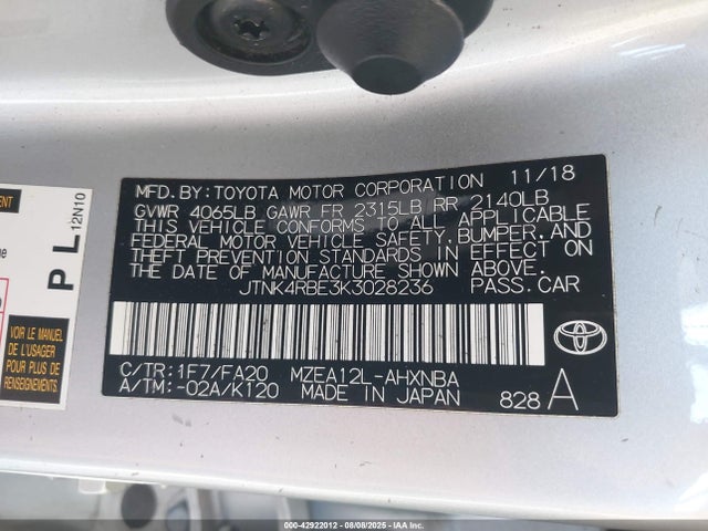 Toyota m20a-fks 2019 JTNK4RBE3K3028236 Image 9