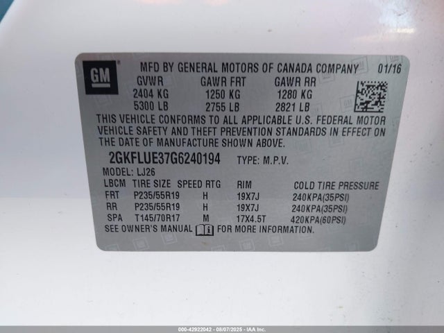 2GKFLUE37G6240194 GMC lfx - sidi, vvt, e85 max, aluminum