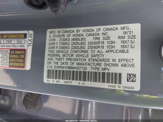 2HKRW1H88MH427120 Honda l15be