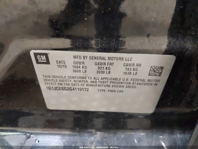 1G1JC6SG2G4119172 Chevrolet lwe - vvt, gme