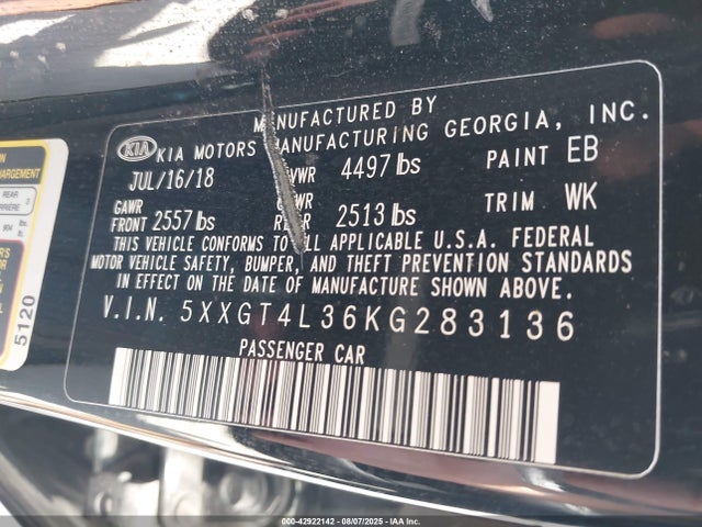 KIA gdi 2019 5XXGT4L36KG283136 Image 9