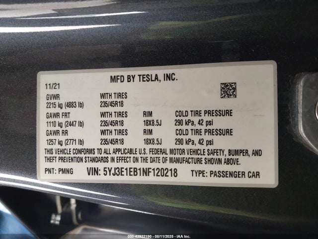 2022 TESLA MODEL 3 5YJ3E1EB1NF120218 Photo 8
