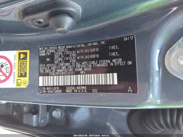 5TDKZRFH3HS514241 Toyota 2gr-fks