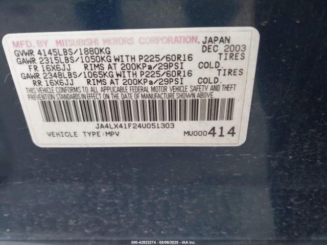 2004 MITSUBISHI OUTLANDER JA4LX41F24U051303 Photo 8