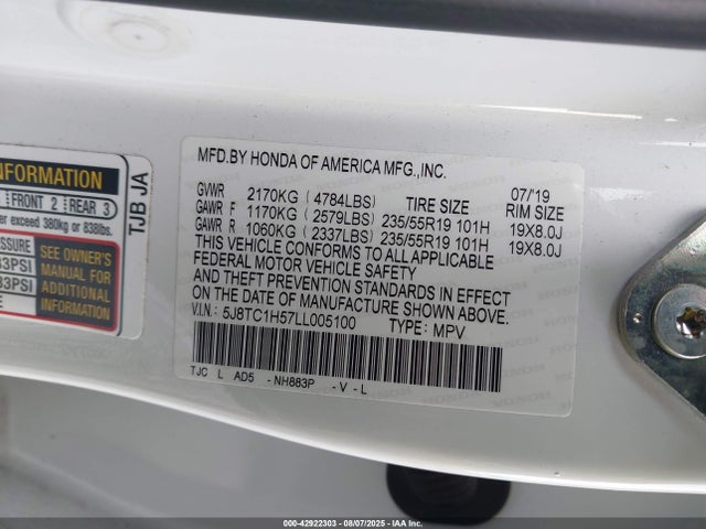 Acura k20c4 2020 5J8TC1H57LL005100 Image 9
