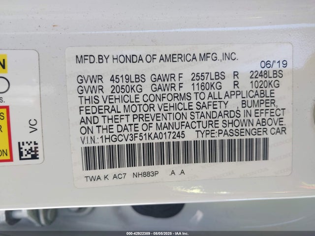 1HGCV3F51KA017245 Honda lfb2