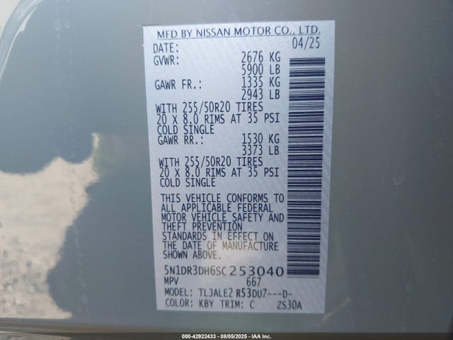 5N1DR3DH6SC253040 Nissan Pathfinder
