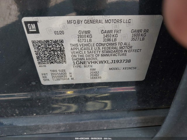 1GNEVHKWXLJ193738 Chevrolet lfy - spark ignited direct injection, atss, gen 1